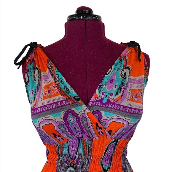 Long Maxi Paisley Print Short Sleeve Column Stretch Dress Women's Size XL - Picture 2 of 8